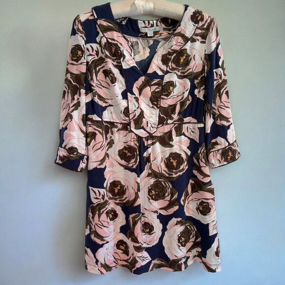 Boden mini dress/tunic in deep blue w pink floral SIZE 6P - Picture 2 of 12